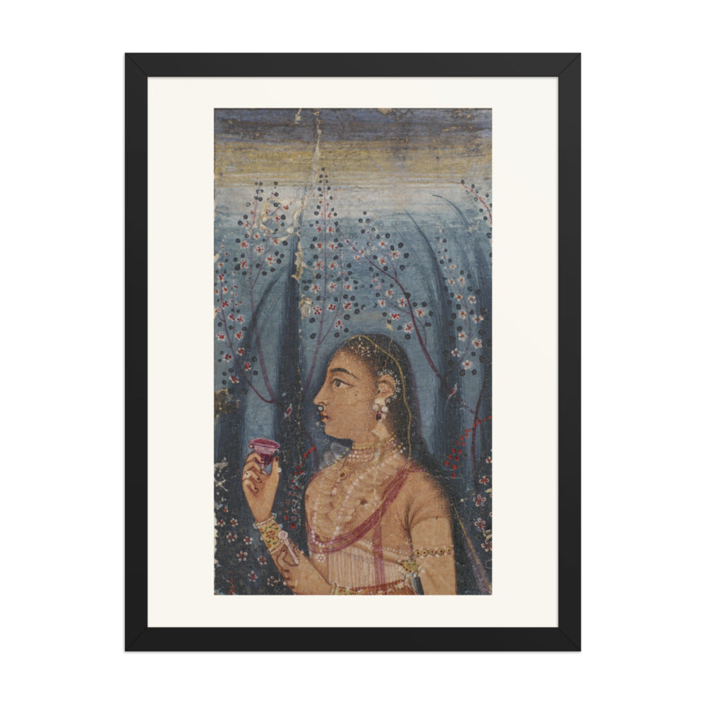 Head of a Young Woman Among Flowering Stems | Restored Mughal Wall Art — view 4