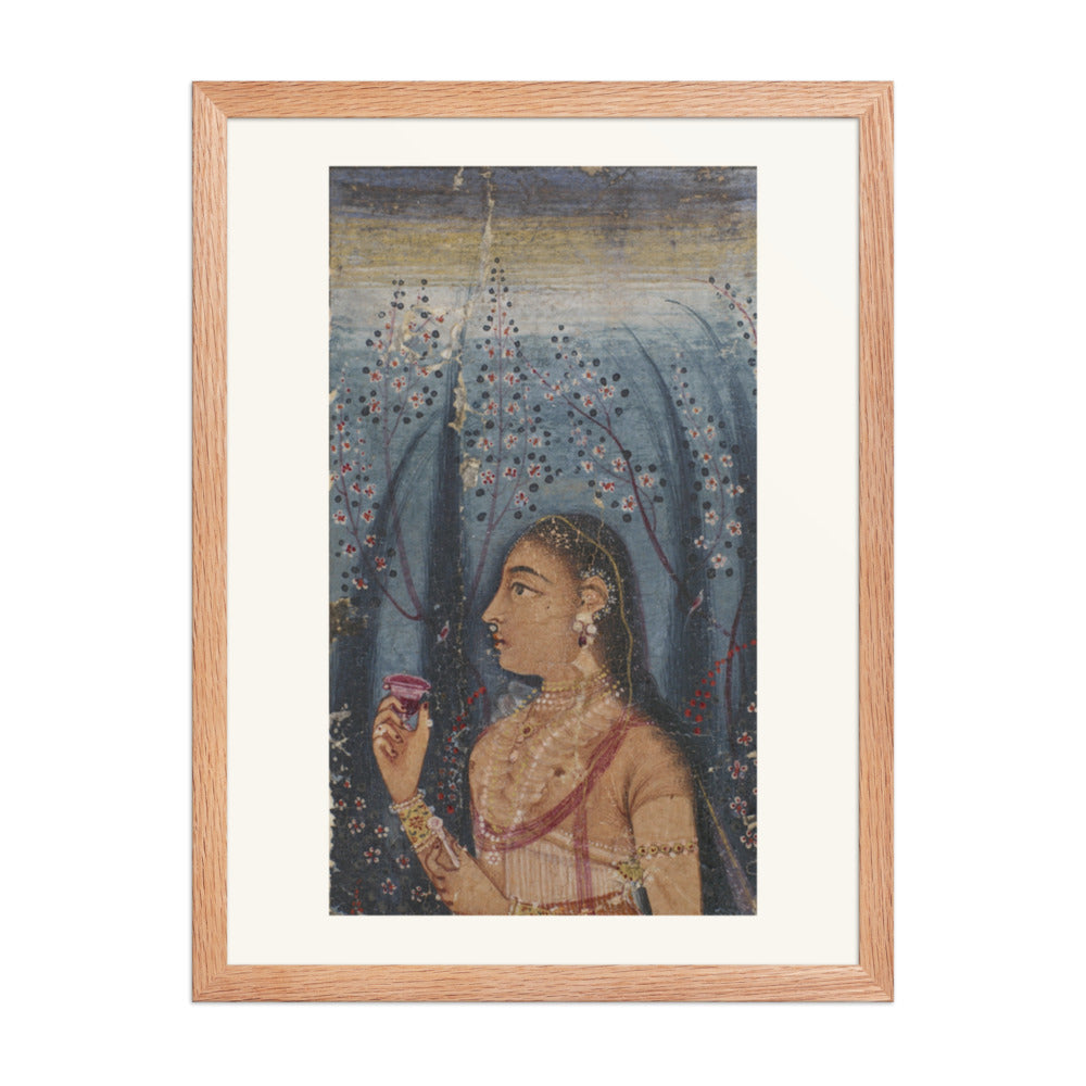 Head of a Young Woman Among Flowering Stems | Restored Mughal Wall Art — view 5