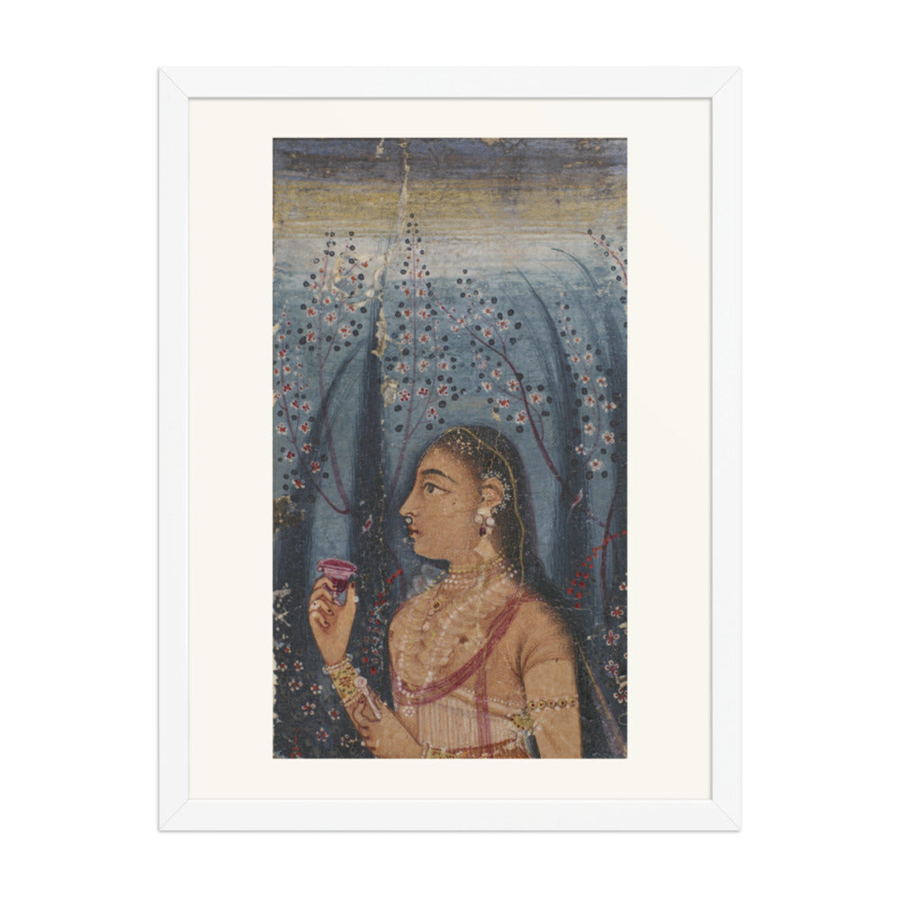 Head of a Young Woman Among Flowering Stems | Restored Mughal Wall Art — view 6