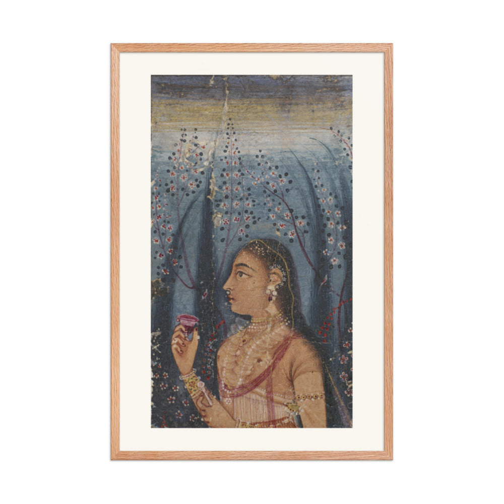 Head of a Young Woman Among Flowering Stems | Restored Mughal Wall Art — view 8