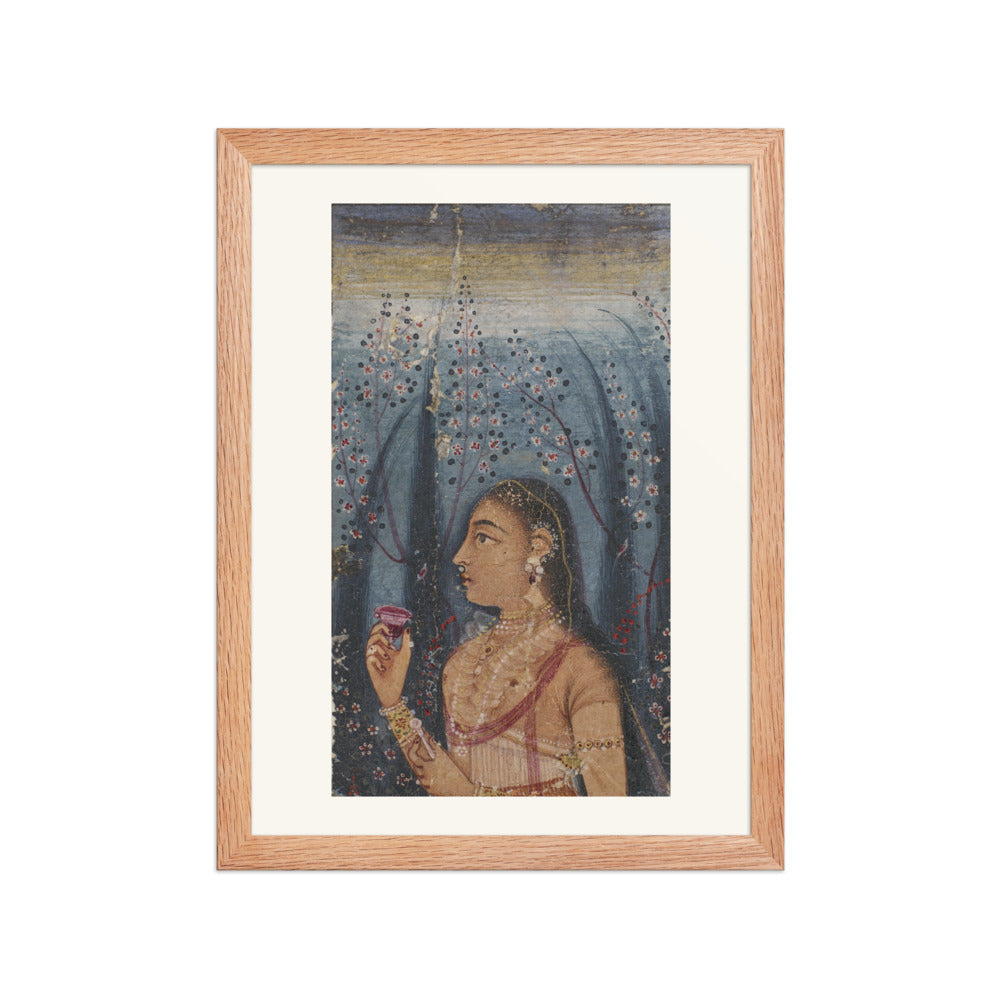 Head of a Young Woman Among Flowering Stems | Restored Mughal Wall Art — view 4