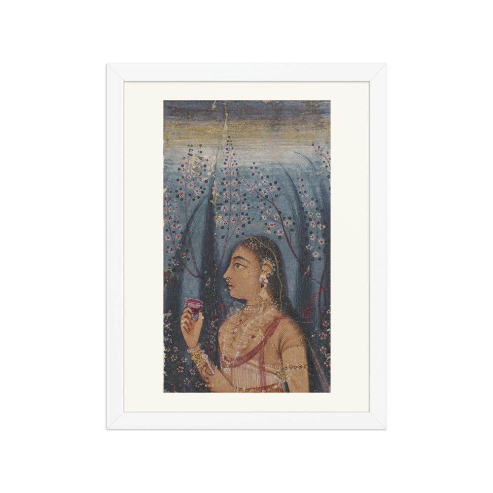 Head of a Young Woman Among Flowering Stems | Restored Mughal Wall Art — view 6