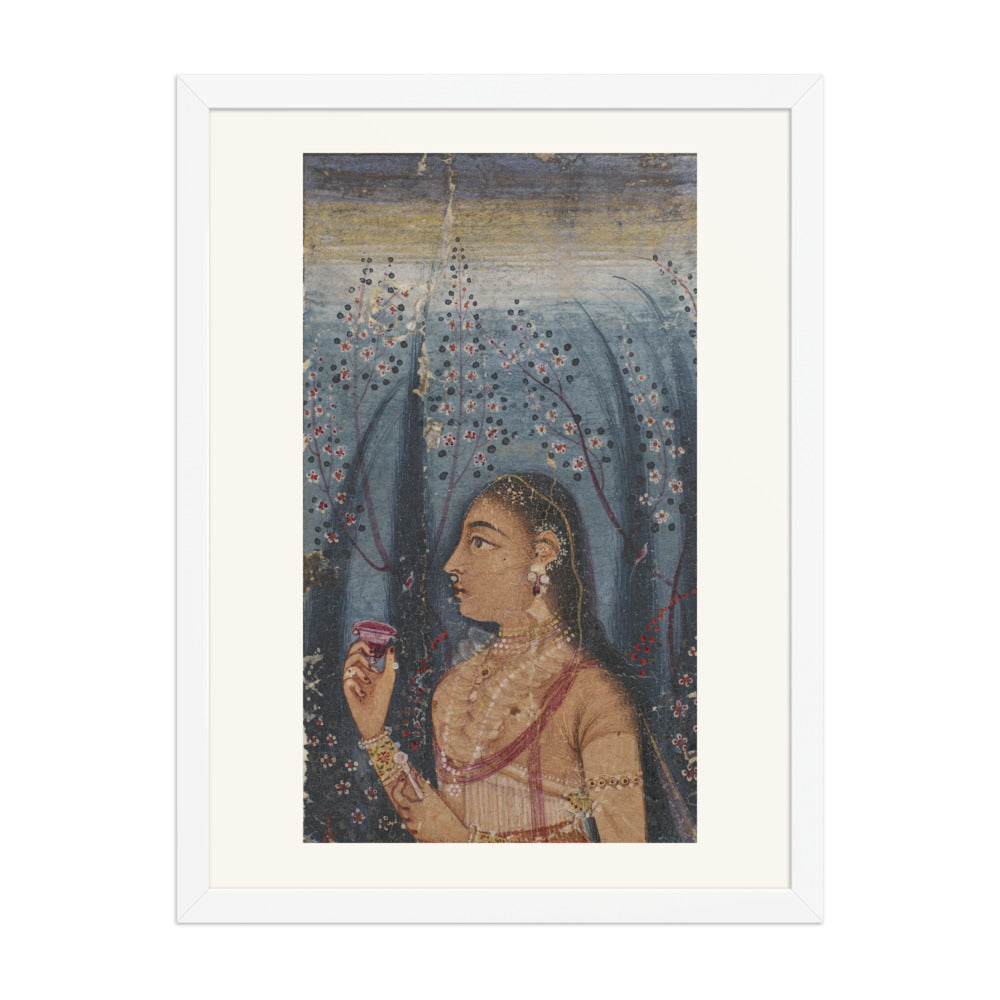 Head of a Young Woman Among Flowering Stems | Restored Mughal Wall Art — view 5