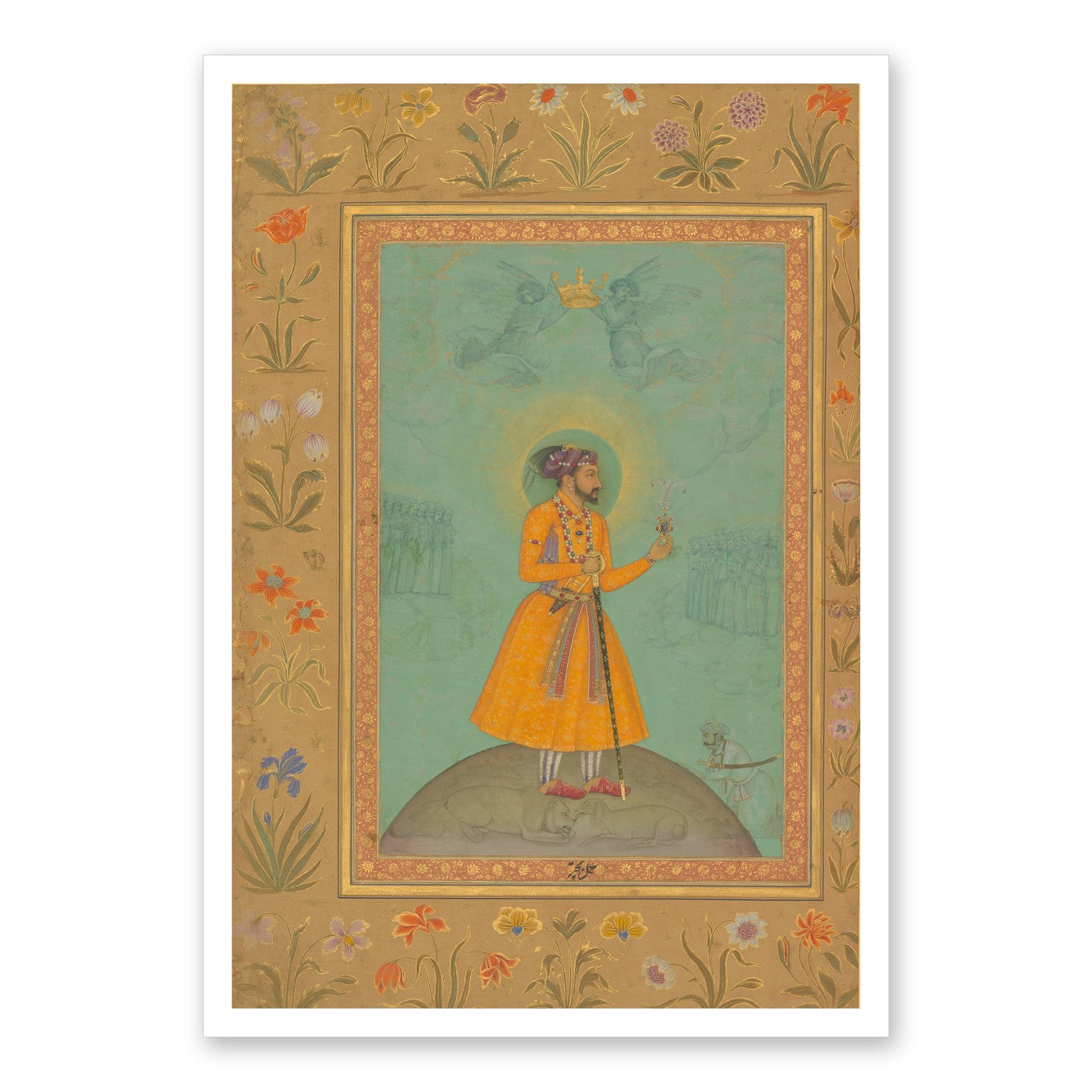 The Emperor Shah Jahan Standing on a Globe | Restored Mughal Wall Art — view 7