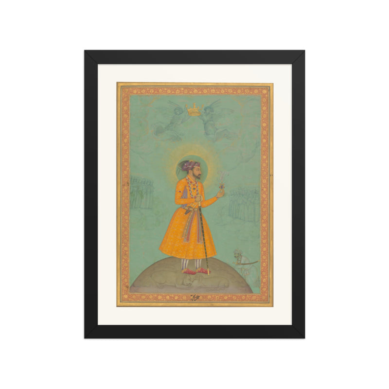 The Emperor Shah Jahan Standing on a Globe | Restored Mughal Wall Art