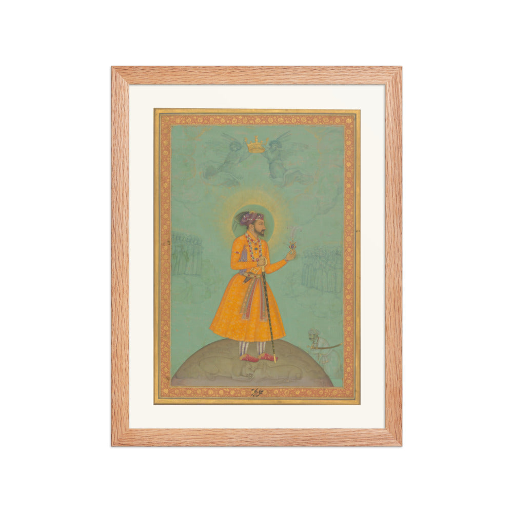 The Emperor Shah Jahan Standing on a Globe | Restored Mughal Wall Art — view 2