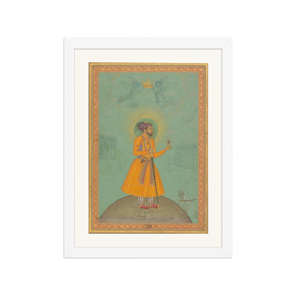 The Emperor Shah Jahan Standing on a Globe | Restored Mughal Wall Art — view 3