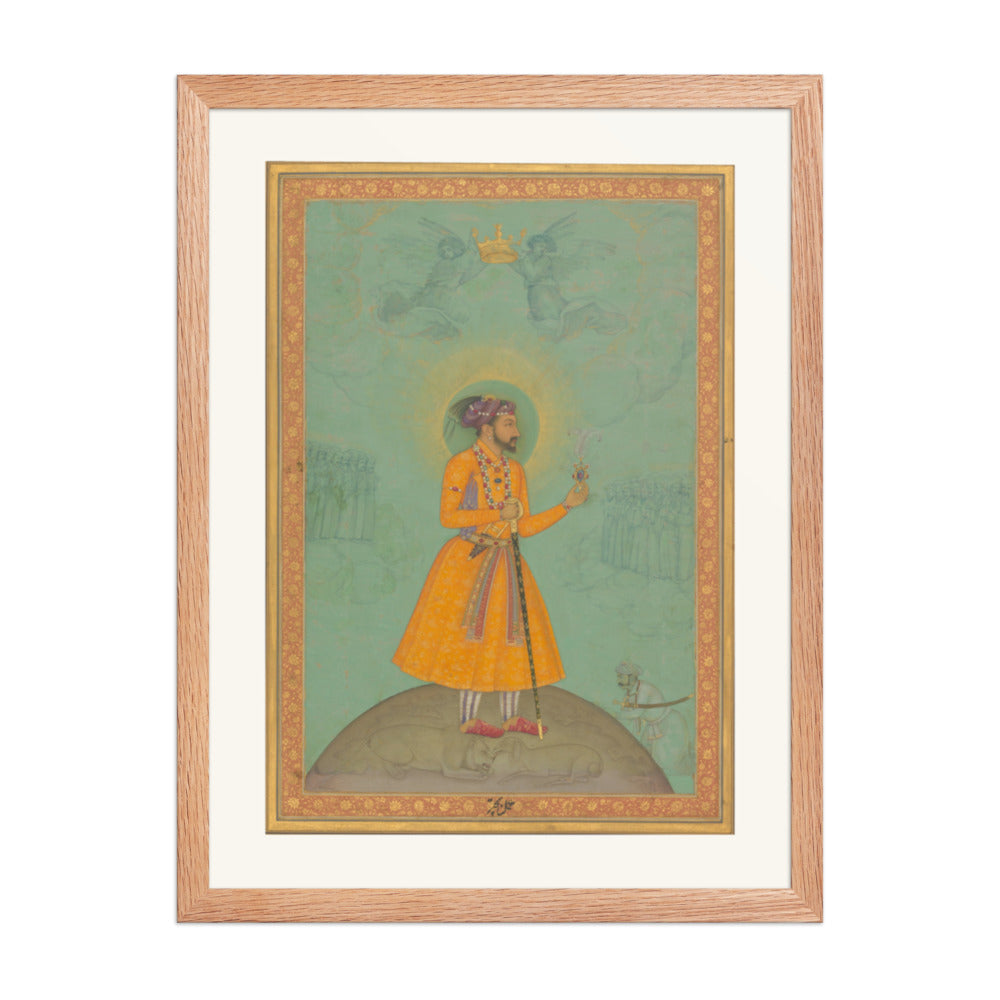 The Emperor Shah Jahan Standing on a Globe | Restored Mughal Wall Art — view 5