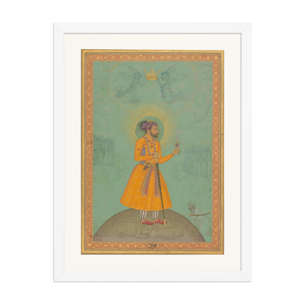 The Emperor Shah Jahan Standing on a Globe | Restored Mughal Wall Art — view 6