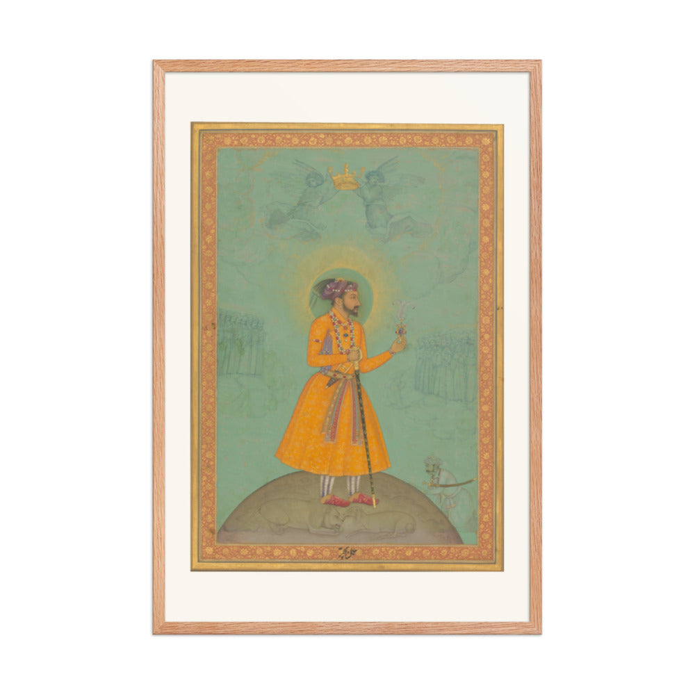 The Emperor Shah Jahan Standing on a Globe | Restored Mughal Wall Art — view 8
