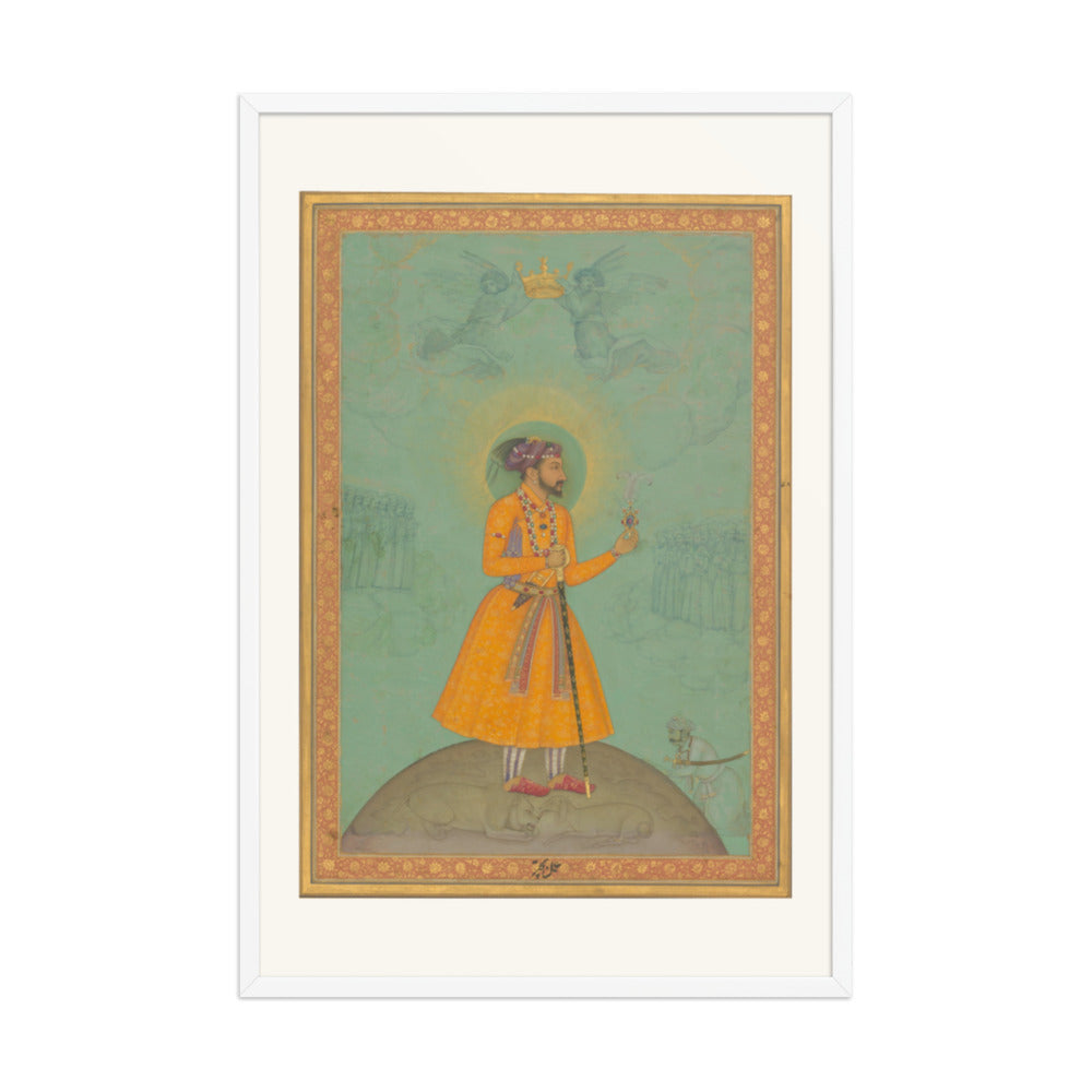The Emperor Shah Jahan Standing on a Globe | Restored Mughal Wall Art — view 9