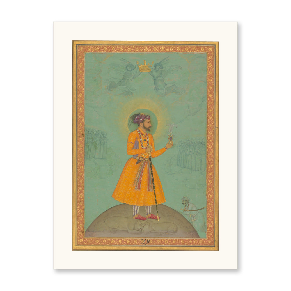 The Emperor Shah Jahan Standing on a Globe | Restored Mughal Wall Art — view 10