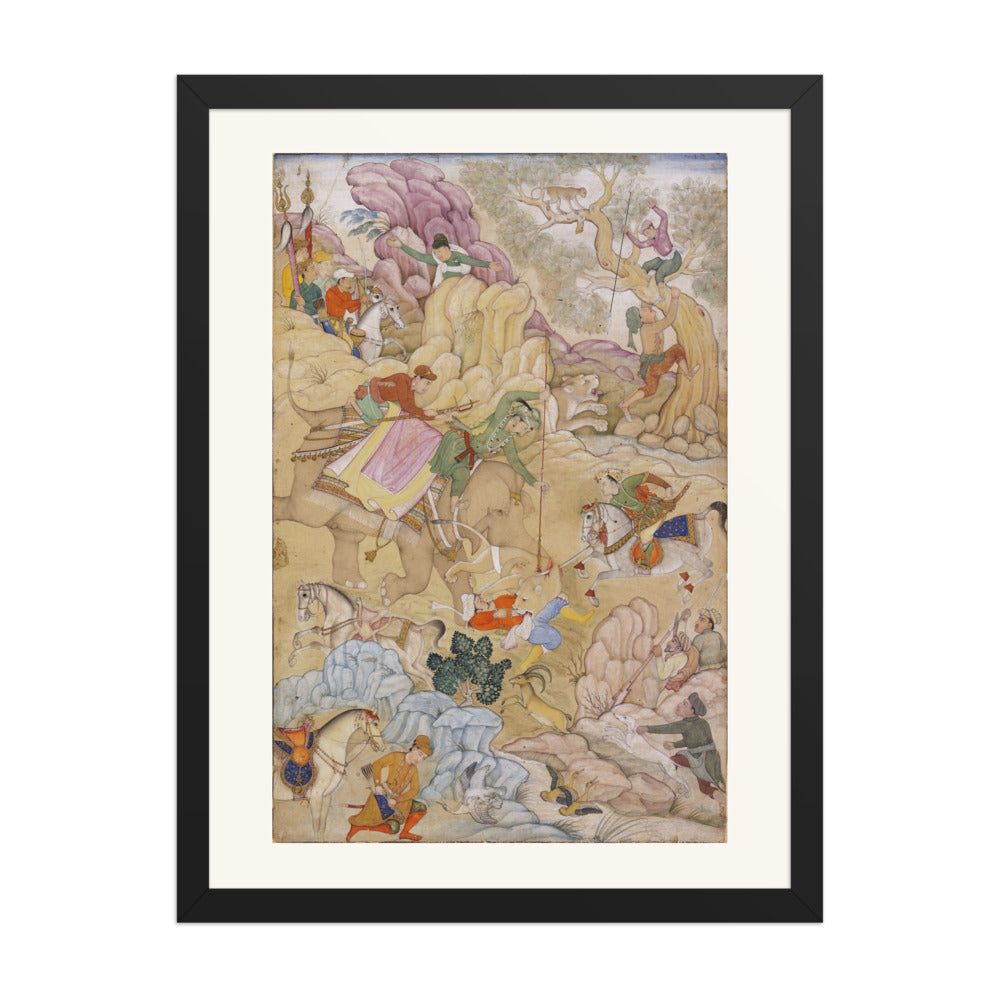 Jahangir's Lion Hunt | Restored Mughal Wall Art — view 1