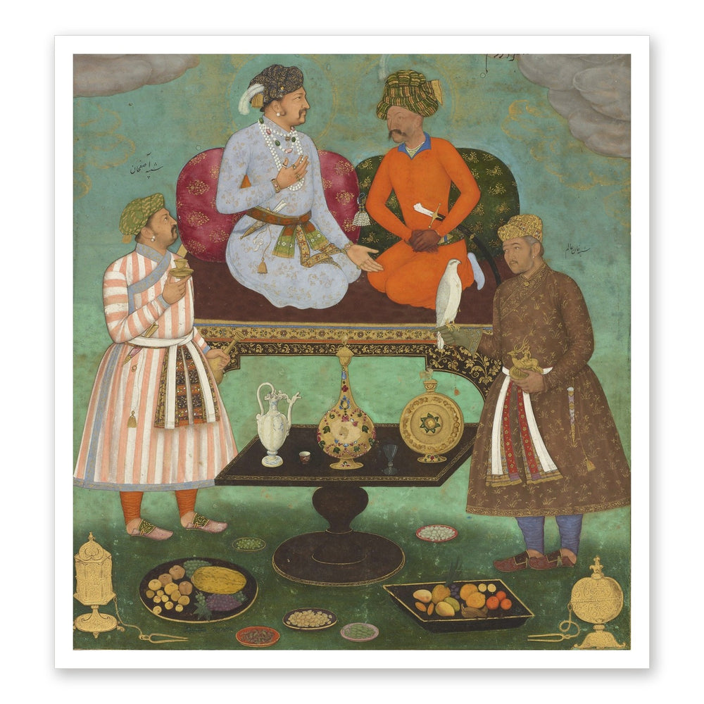 Jahangir and Shah Abbas Dining Together — Mughal Album Folio | Restored Mughal Wall Art — view 7
