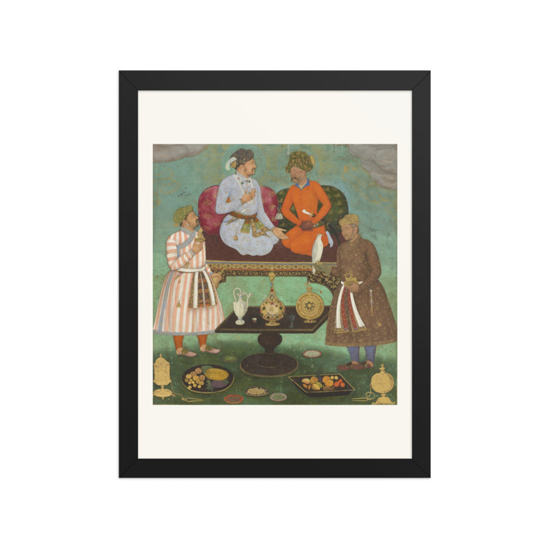 Jahangir and Shah Abbas Dining Together — Mughal Album Folio | Restored Mughal Wall Art