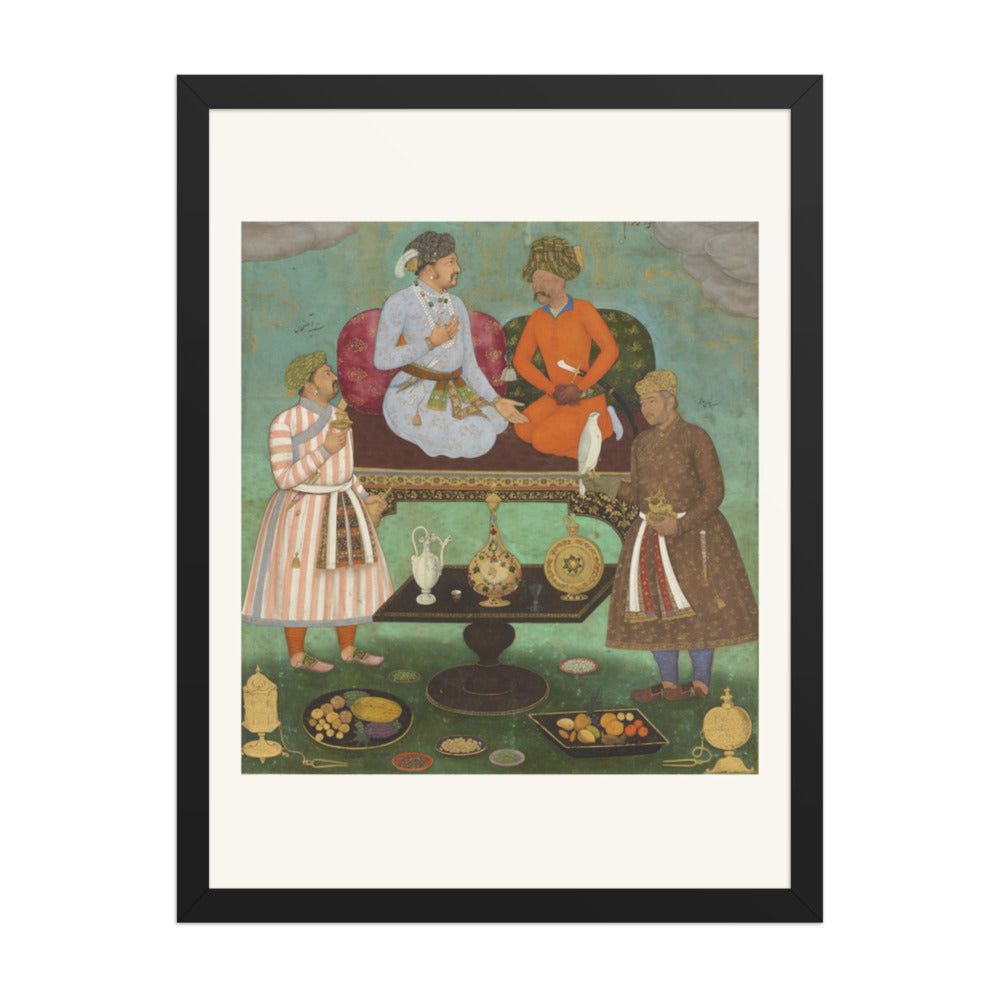 Jahangir and Shah Abbas Dining Together — Mughal Album Folio | Restored Mughal Wall Art — view 4