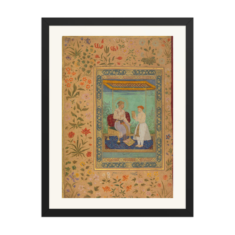 Jahangir and His Vizier I'timad al-Daula — Shah Jahan Album Folio | Restored Mughal Wall Art