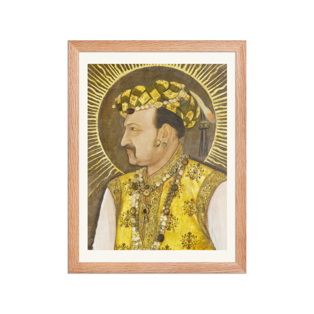 Emperor Jahangir with Radiant Halo | Restored Mughal Wall Art — view 4