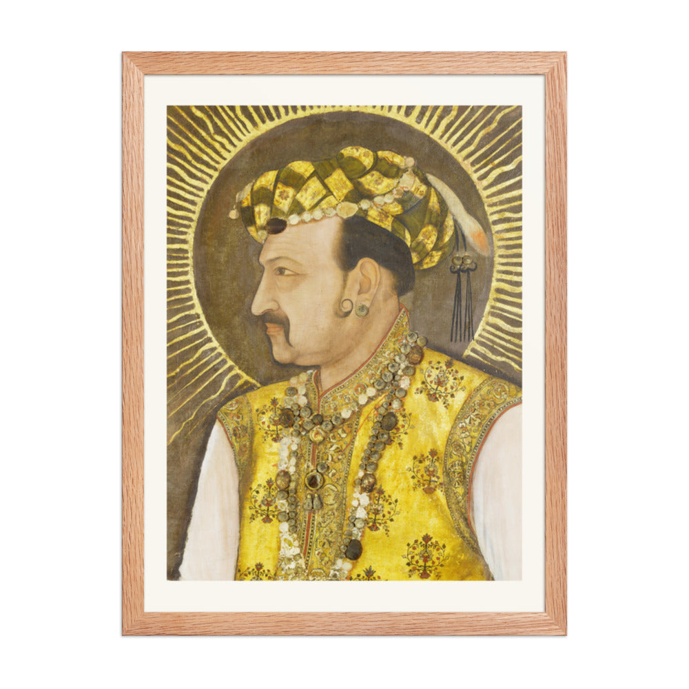 Emperor Jahangir with Radiant Halo | Restored Mughal Wall Art — view 3