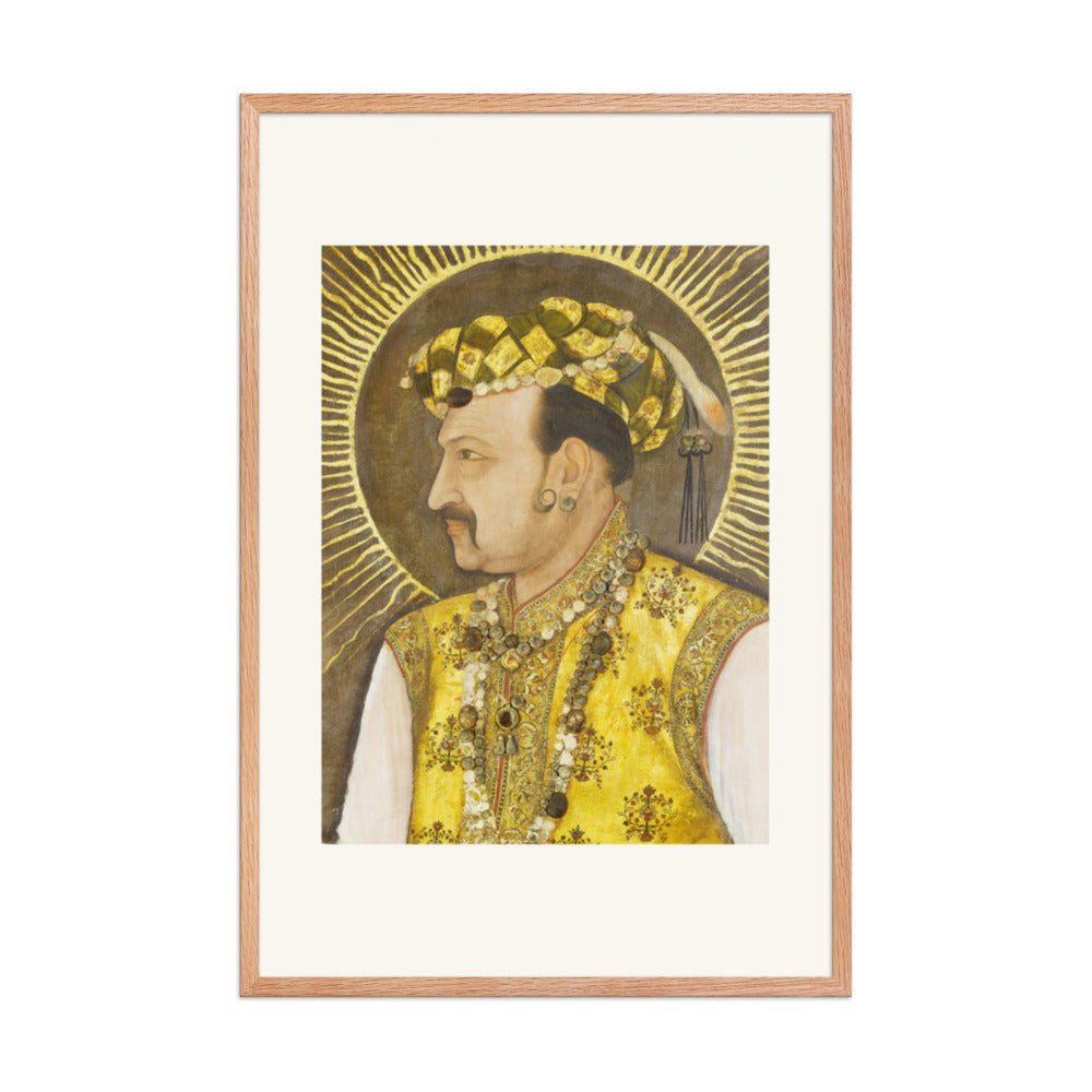 Emperor Jahangir with Radiant Halo | Restored Mughal Wall Art — view 9
