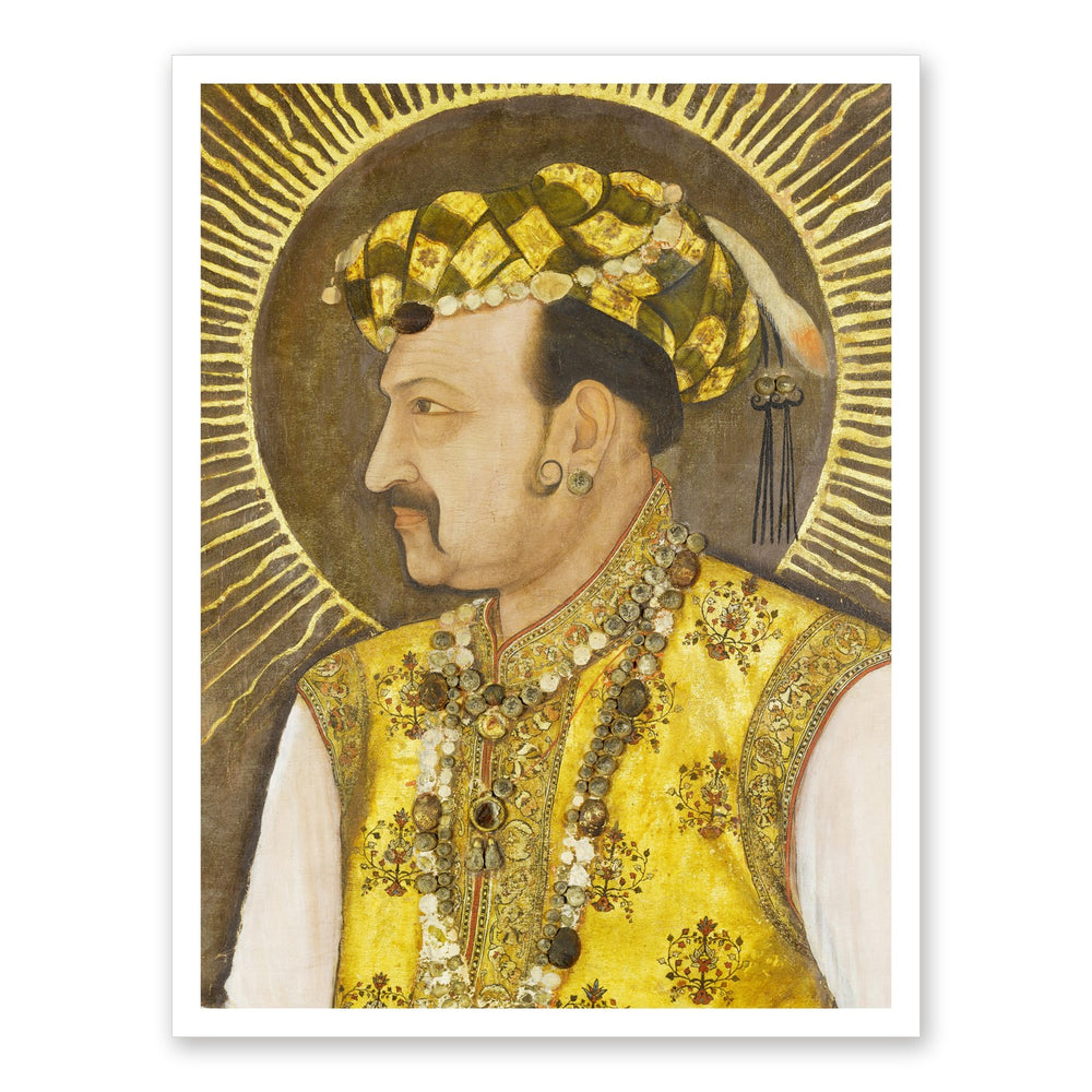 Emperor Jahangir with Radiant Halo | Restored Mughal Wall Art — view 7