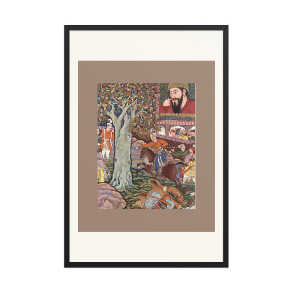 Mahlaj Demonstrates His Skill Before Zumurrud Shah — Hamzanama Folio | Restored Mughal Wall Art — view 8