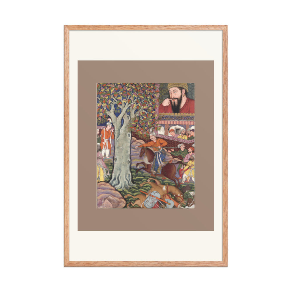 Mahlaj Demonstrates His Skill Before Zumurrud Shah — Hamzanama Folio | Restored Mughal Wall Art — view 9