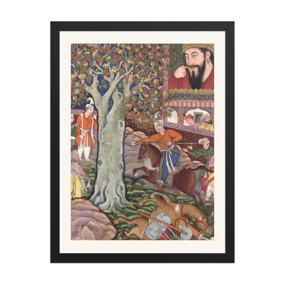 Mahlaj Demonstrates His Skill Before Zumurrud Shah — Hamzanama Folio | Restored Mughal Wall Art — view 1