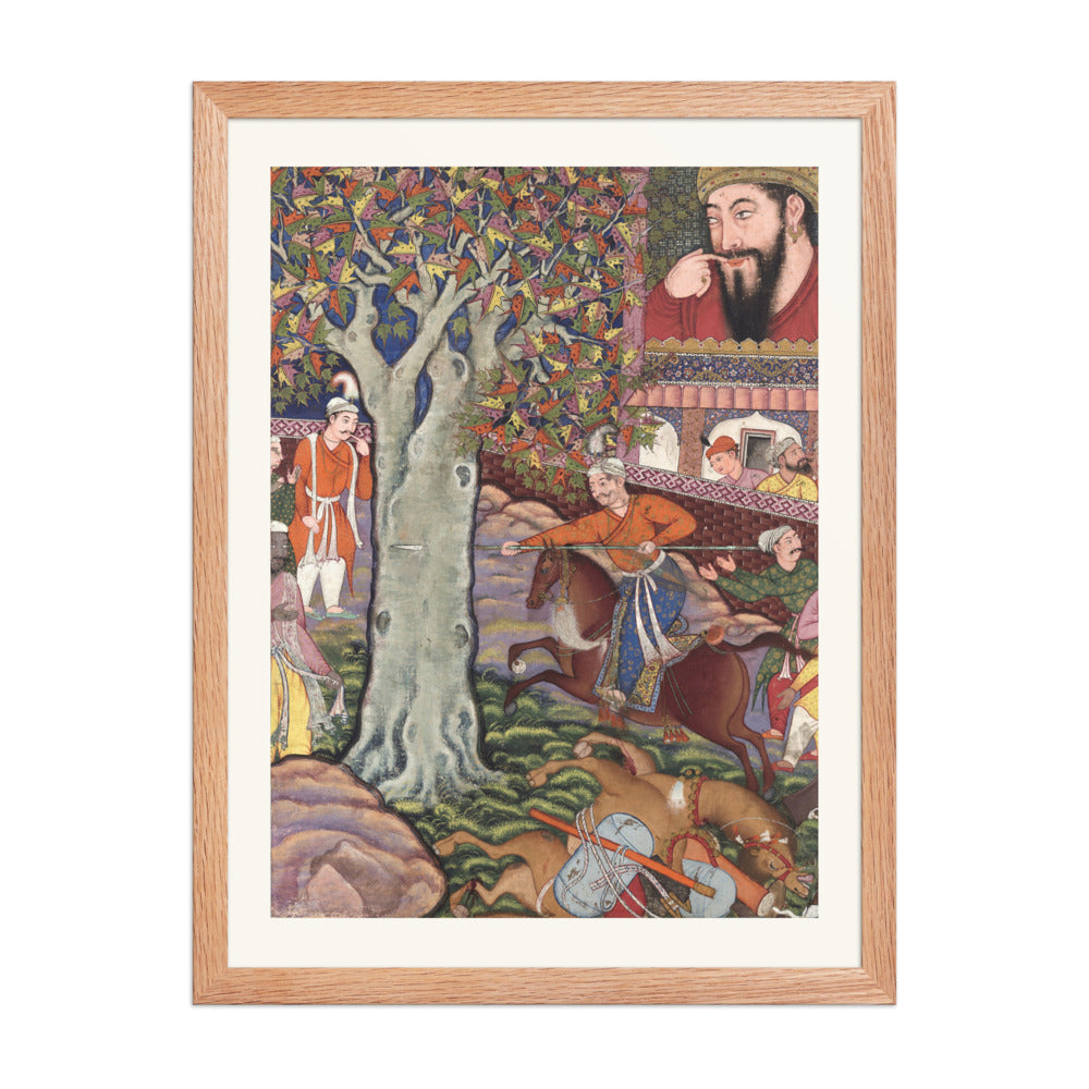 Mahlaj Demonstrates His Skill Before Zumurrud Shah — Hamzanama Folio | Restored Mughal Wall Art — view 3