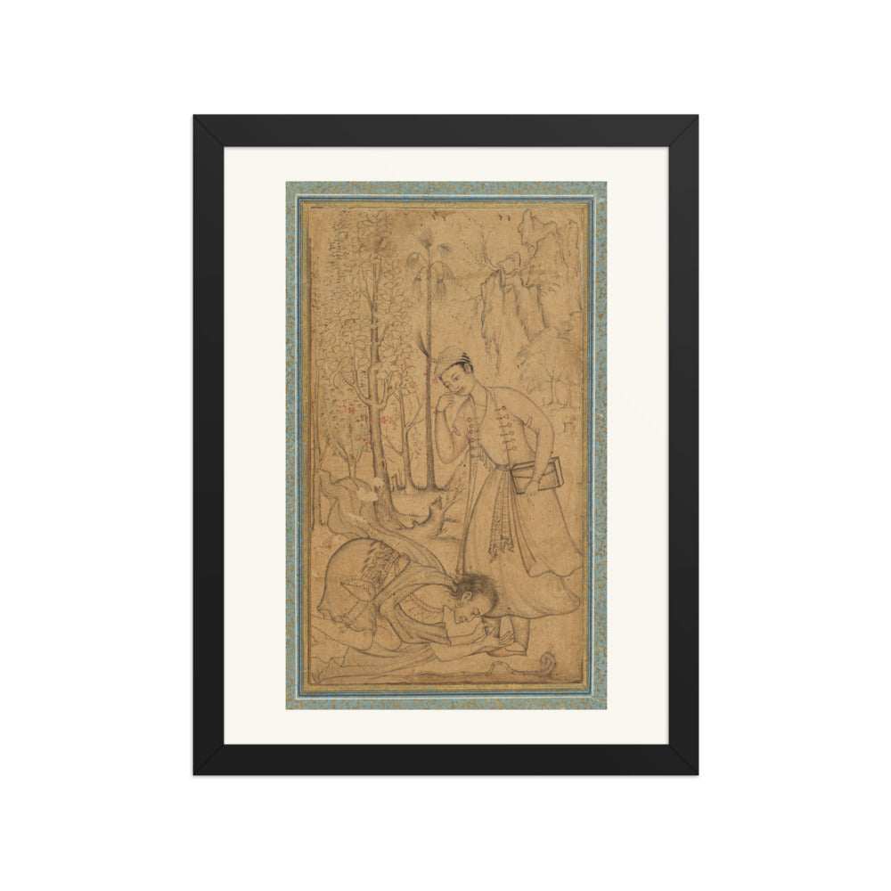 A Holy Man Prostrating Himself Before a Learned Prince | Restored Mughal Wall Art — view 2