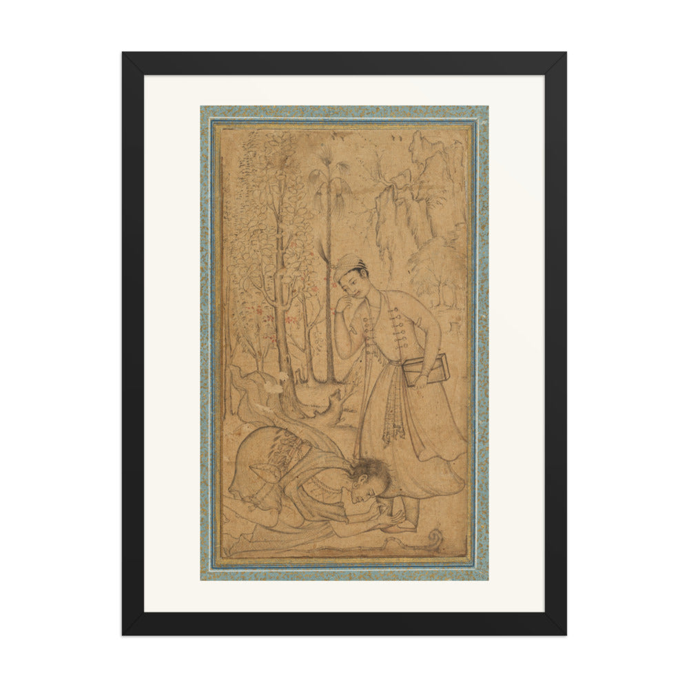 A Holy Man Prostrating Himself Before a Learned Prince | Restored Mughal Wall Art — view 1