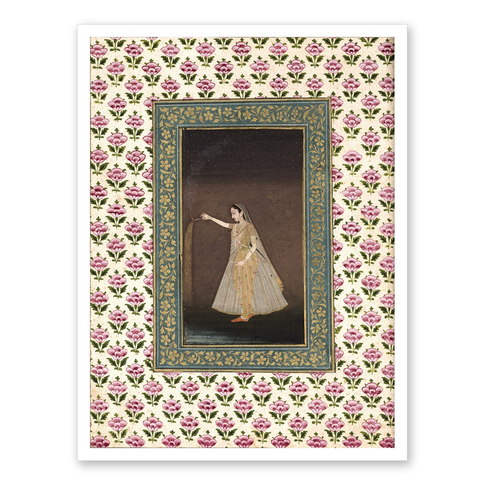 Lady Holding a Sparkler — Mughal Album Folio | Restored Mughal Wall Art — view 7
