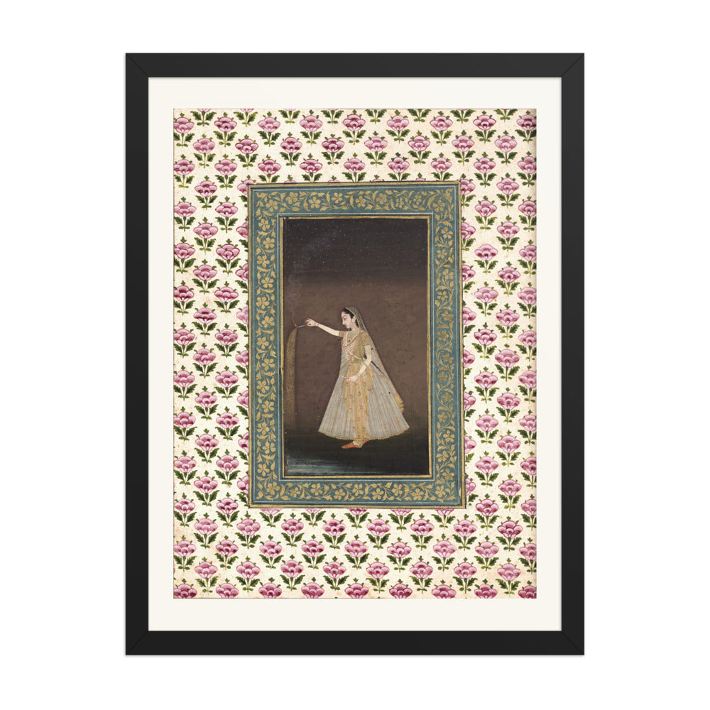 Lady Holding a Sparkler — Mughal Album Folio | Restored Mughal Wall Art — view 1