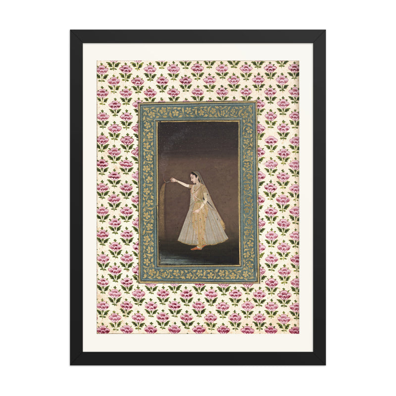Lady Holding a Sparkler — Mughal Album Folio | Restored Mughal Wall Art