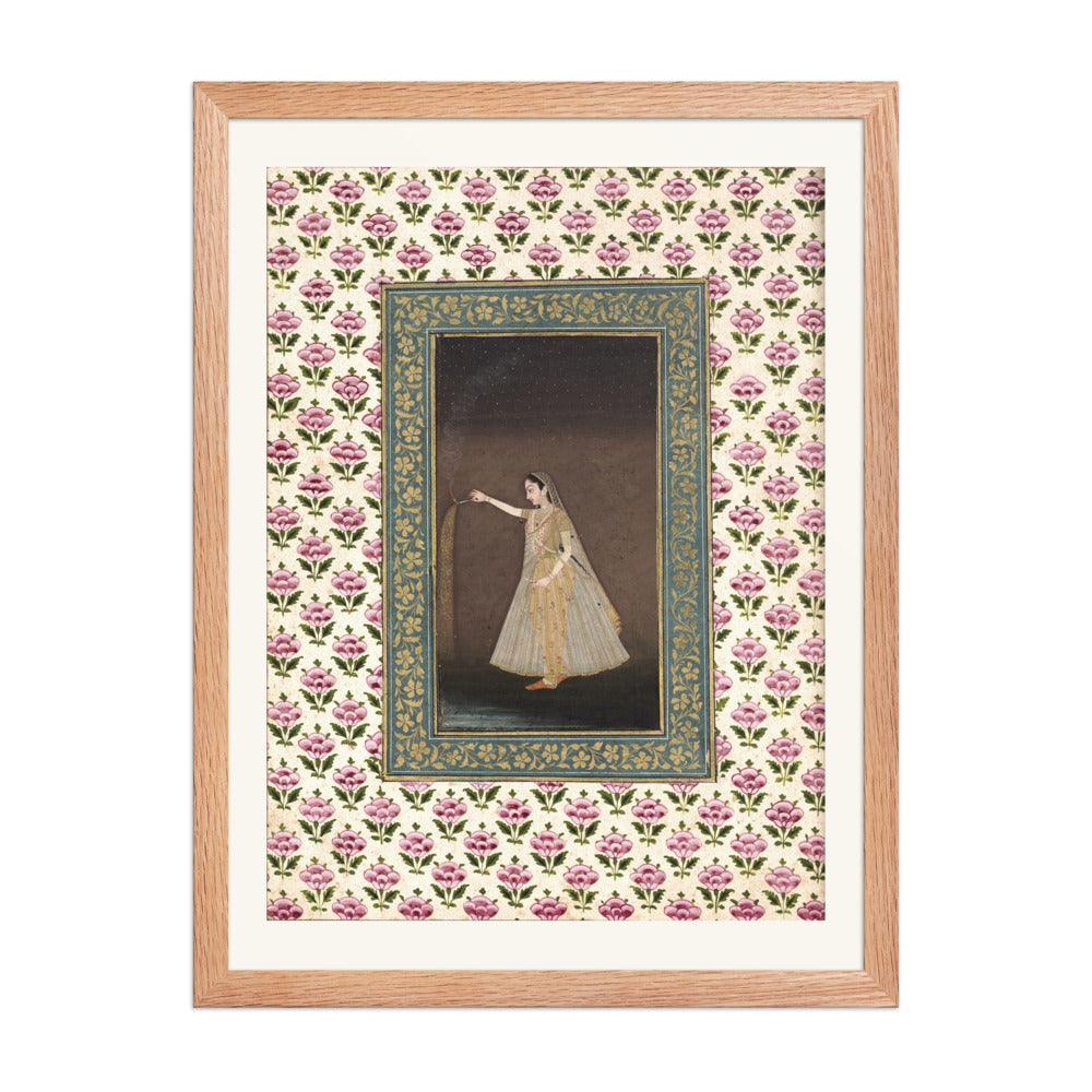 Lady Holding a Sparkler — Mughal Album Folio | Restored Mughal Wall Art — view 3