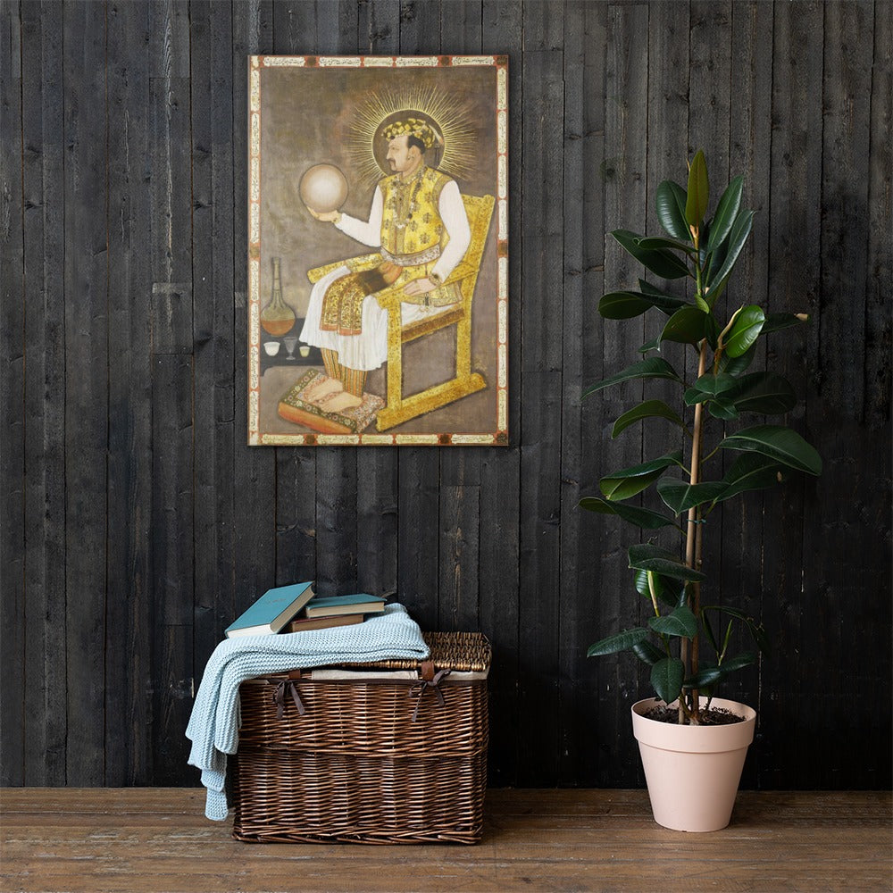 Portrait of Emperor Jahangir Holding the Globe | Restored Mughal Wall Art — view 11