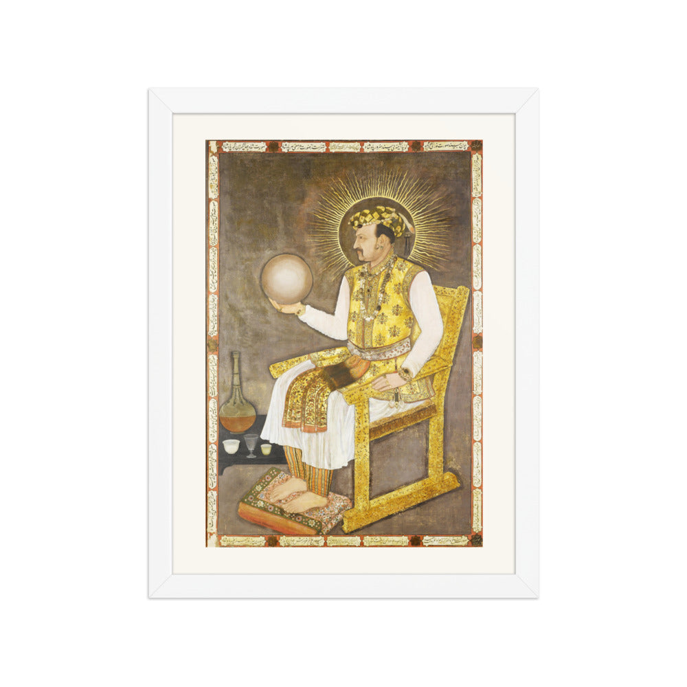Portrait of Emperor Jahangir Holding the Globe | Restored Mughal Wall Art — view 6