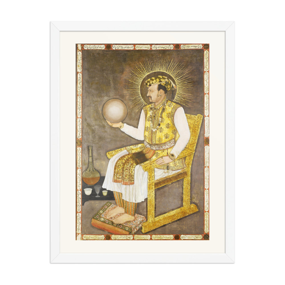 Portrait of Emperor Jahangir Holding the Globe | Restored Mughal Wall Art — view 5