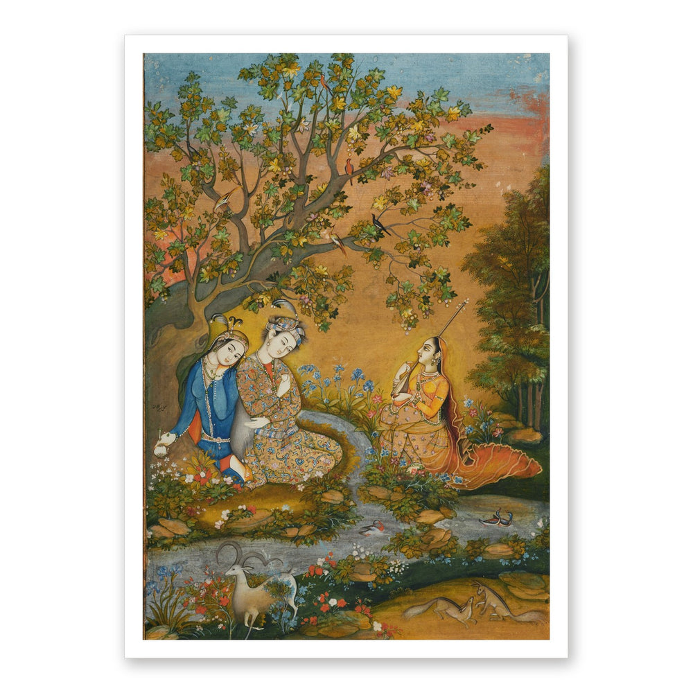 Lovers in a Landscape — Mughal Album Folio | Restored Mughal Wall Art — view 10