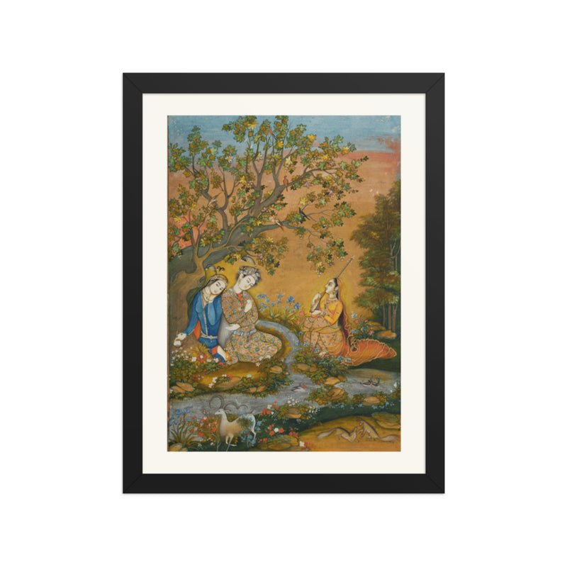 Lovers in a Landscape — Mughal Album Folio | Restored Mughal Wall Art