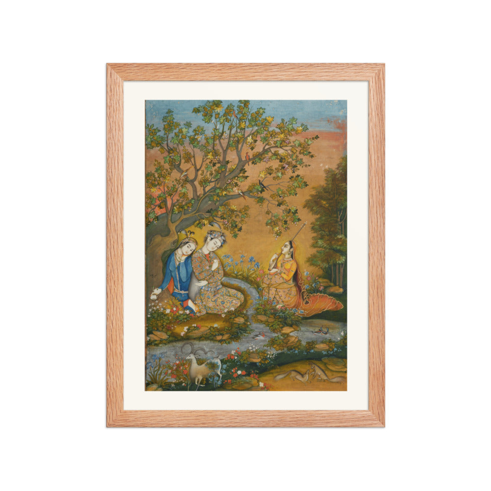 Lovers in a Landscape — Mughal Album Folio | Restored Mughal Wall Art — view 2