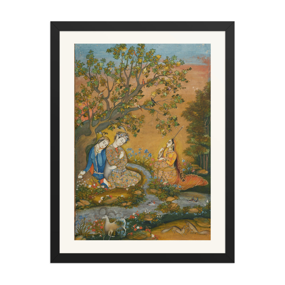 Lovers in a Landscape — Mughal Album Folio | Restored Mughal Wall Art — view 1