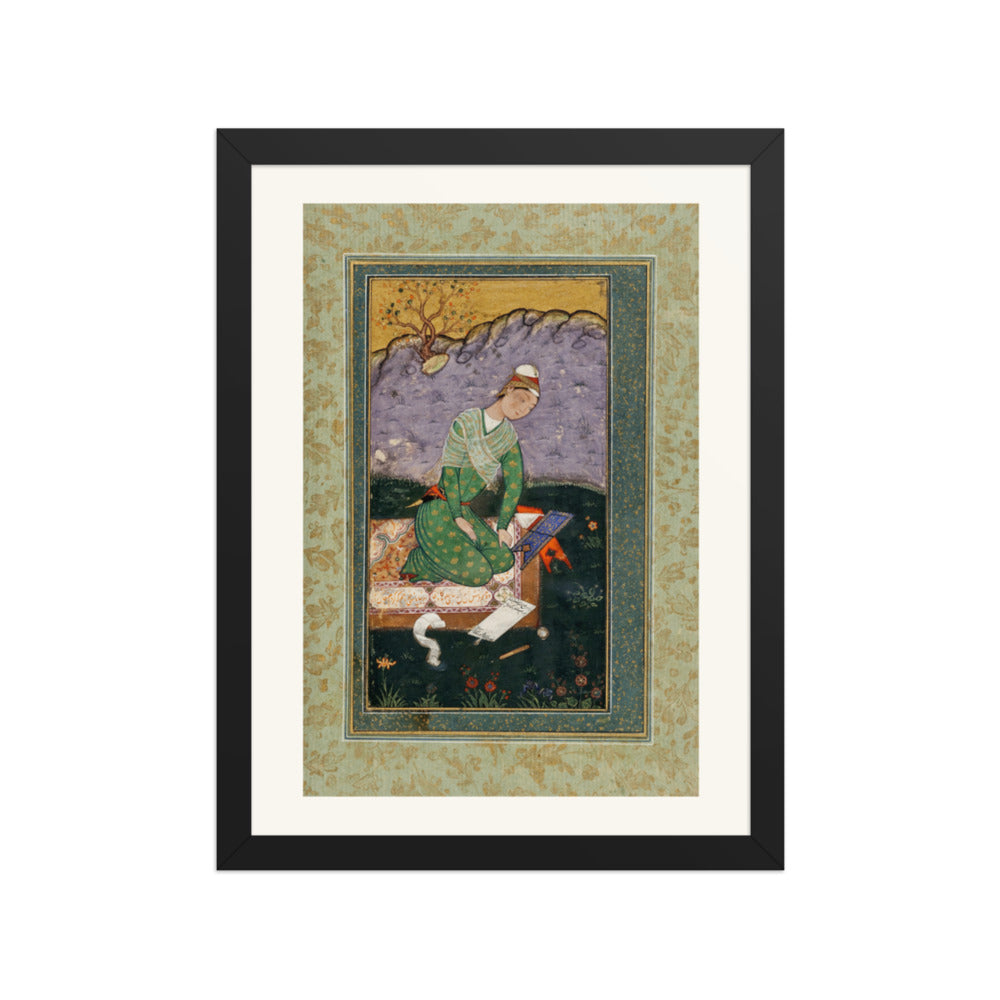 Enthroned Youth in a Garden — Restored Mughal Wall Art — view 2