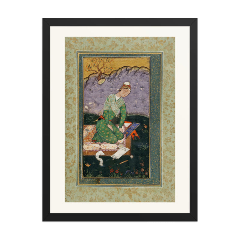 Enthroned Youth in a Garden — Restored Mughal Wall Art