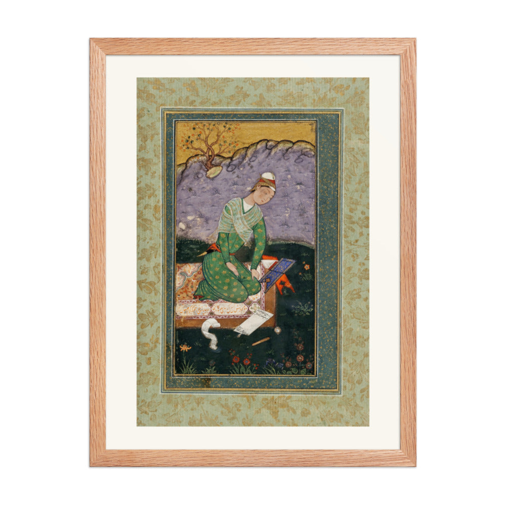 Enthroned Youth in a Garden — Restored Mughal Wall Art — view 3