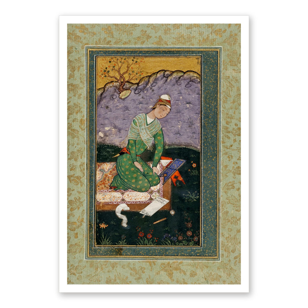 Enthroned Youth in a Garden — Restored Mughal Wall Art — view 7