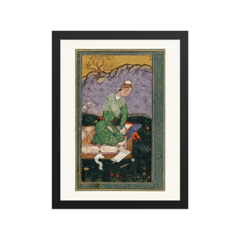 Enthroned Youth in a Garden — Restored Mughal Wall Art