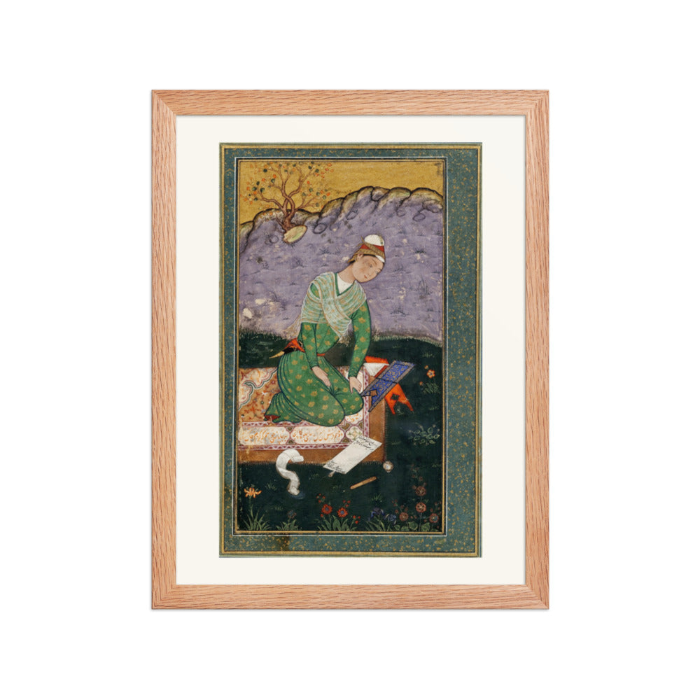 Enthroned Youth in a Garden — Restored Mughal Wall Art — view 2