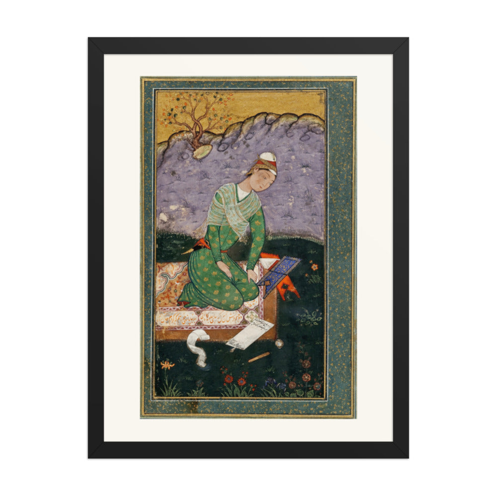 Enthroned Youth in a Garden — Restored Mughal Wall Art — view 4