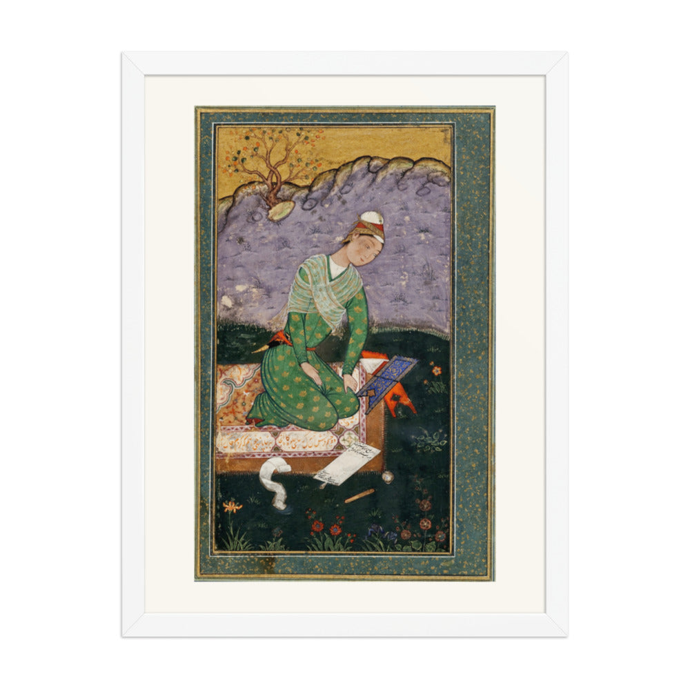 Enthroned Youth in a Garden — Restored Mughal Wall Art — view 6